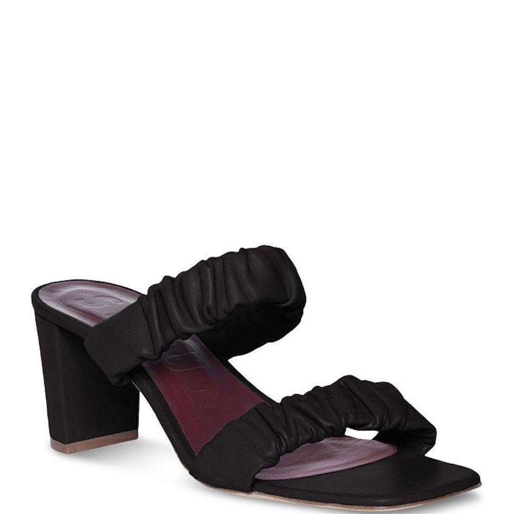 Staud Frankie Black Leather Ruched Mule Slides Sz 42/US‎